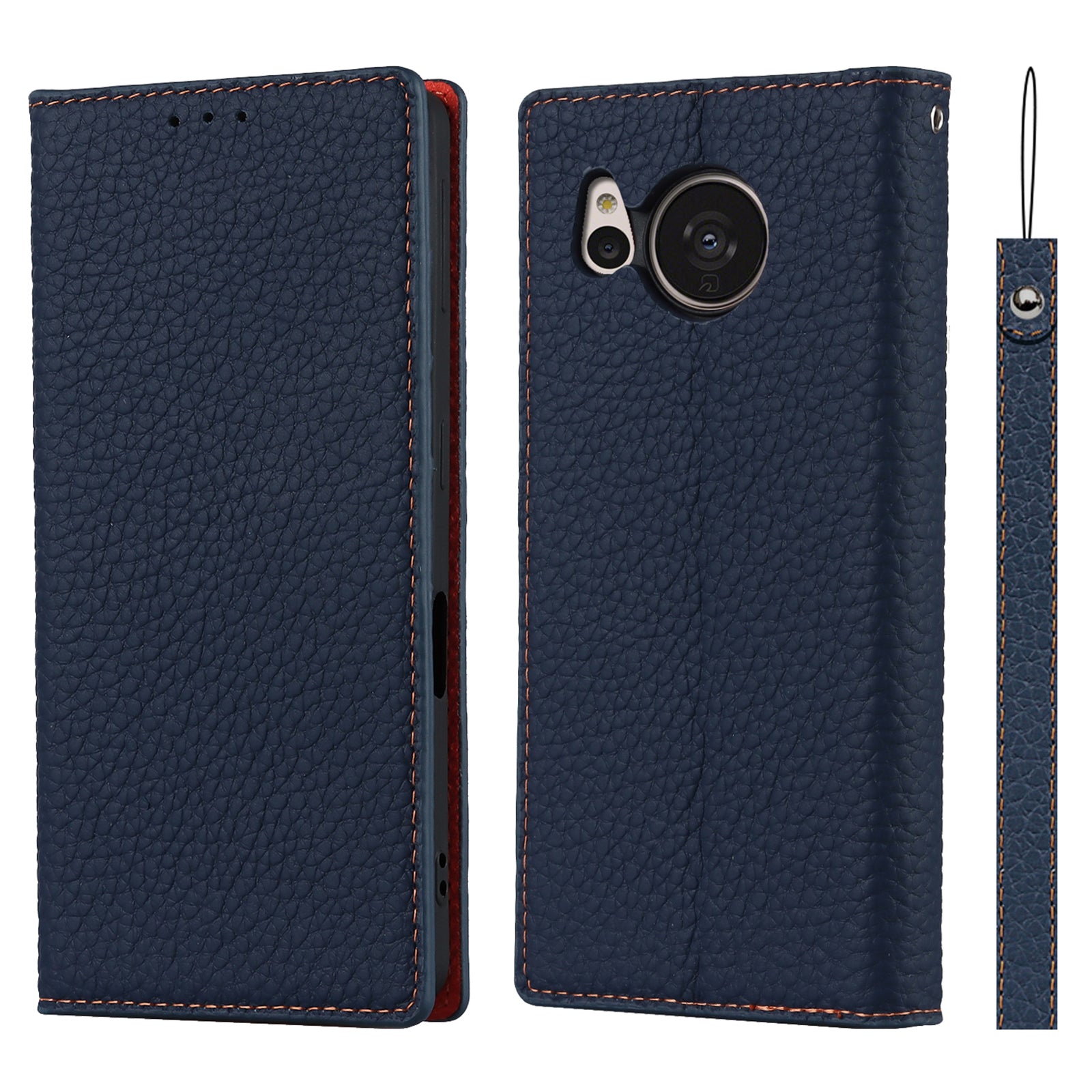 For Sharp Aquos Sense 7 Genuine Leather Case Anti-Scratch Litchi Texture Flip Wallet Stand Phone Protective Cover with Strap For Sharp Aquos Sense 7 Genuine Leather Case Anti-Scratch Litchi Texture Flip Wallet Stand Phone Protective Cover with Strap